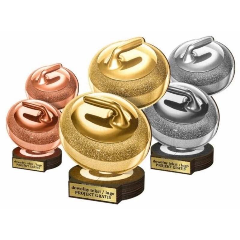 Zestaw statuetek złoto/srebro/brąz CURLING 30-25-22cm Zestaw statuetek złoto/srebro/brąz CURLING 30-25-22cm