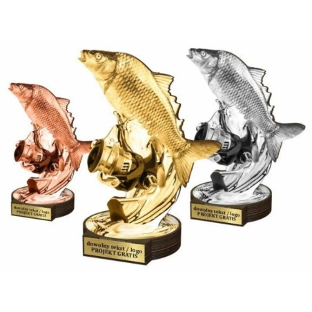 Zestaw statuetek złoto/srebro/brąz WĘDKARSTWO 30-25-22cm