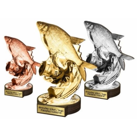 Zestaw statuetek złoto/srebro/brąz WĘDKARSTWO 30-25-22cm