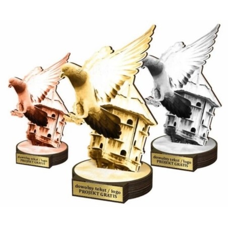 Zestaw statuetek złoto/srebro/brąz HODOWLA GOŁĘBI 30-25-22cm