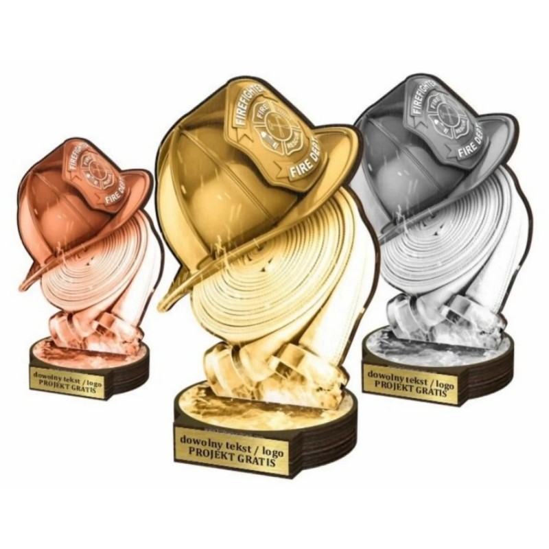 Zestaw statuetek złoto/srebro/brąz STRAŻACTWO 30-25-22cm