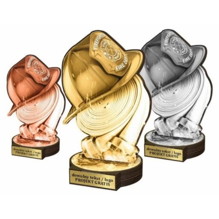 Zestaw statuetek złoto/srebro/brąz STRAŻACTWO 30-25-22cm