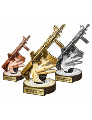 Zestaw statuetek złoto/srebro/brąz STRZELECTWO Karabin 22-19-16cm