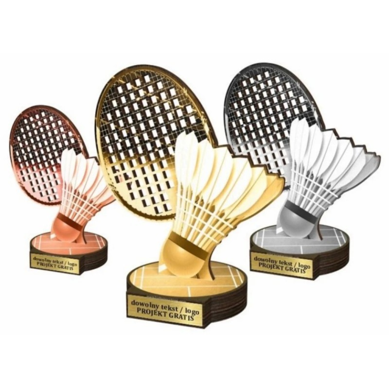 Zestaw statuetek złoto/srebro/brąz BADMINTON 22-19-16cm Zestaw statuetek złoto/srebro/brąz BADMINTON 22-19-16cm