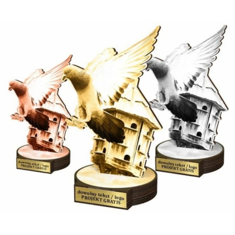Zestaw statuetek złoto/srebro/brąz HODOWLA GOŁĘBI 22-19-16cm Zestaw statuetek złoto/srebro/brąz HODOWLA GOŁĘBI 22-19-16cm