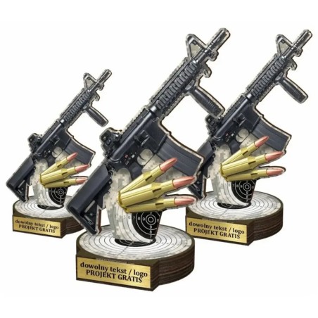 Komplet statuetek z drewna STRZELECTWO Karabin 30-25-22cm