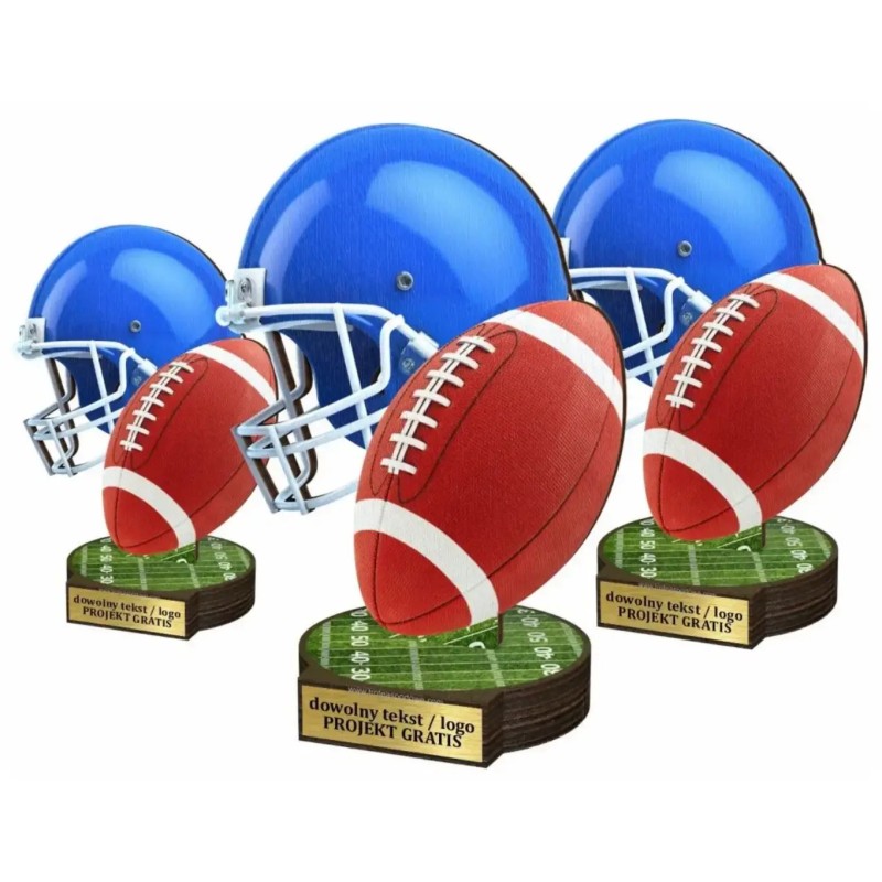 Komplet statuetek z drewna FUTBOL AMERYKAŃSKI 30-25-22cm Komplet statuetek z drewna FUTBOL AMERYKAŃSKI 30-25-22cm