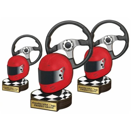 Komplet statuetek z drewna MOTOSPORT Wyścigi Rajdy 30-25-22cm