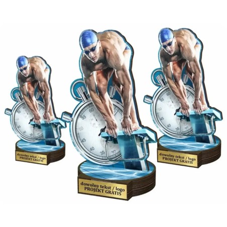 Komplet statuetek z drewna PŁYWACTWO Mężczyzn 30-25-22cm
