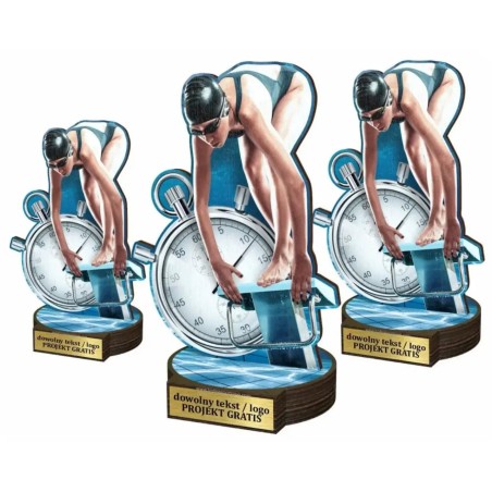 Komplet statuetek z drewna PŁYWACTWO Kobiet 30-25-22cm