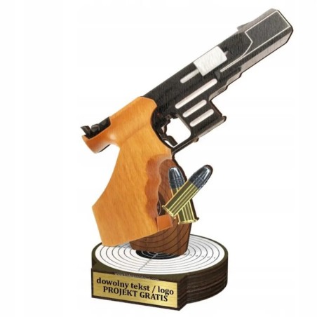 Komplet statuetek z drewna STRZELECTWO Pistolet 30-25-22cm