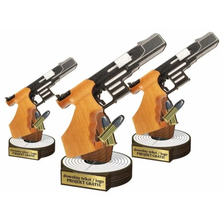 Komplet statuetek z drewna STRZELECTWO Pistolet 30-25-22cm