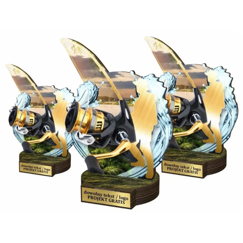 Komplet statuetek z drewna WĘDKARSTWO Spinningowe 30-25-22cm Komplet statuetek z drewna WĘDKARSTWO Spinningowe 30-25-22cm
