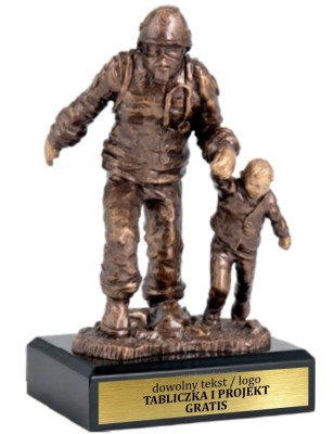 Masywna Statuetka odlewana Straż Pożarna strażak ratujący dziecko 19 cm
