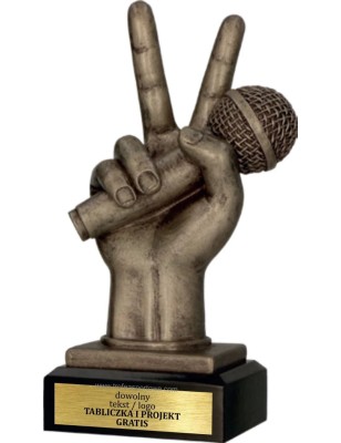 Odlewana Statuetka Muzyka Solidna 20 cm Zwycięska Dłoń z Mikrofonem