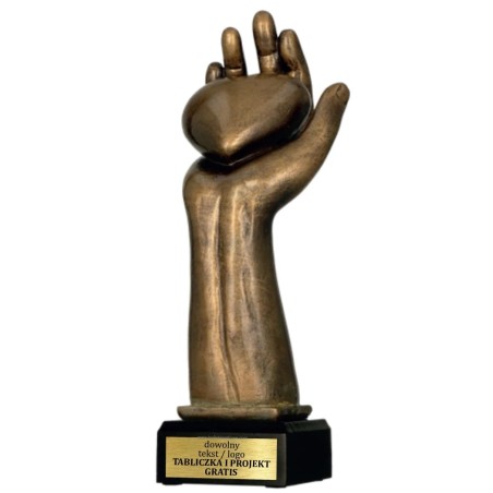 Odlewana Masywna Statuetka Serce na Dłoni 25 cm dla Wolontariusza