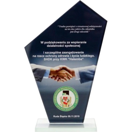 Statuetka szklana M64 tanie trofeum sportowe i biznesowe z nadrukiem