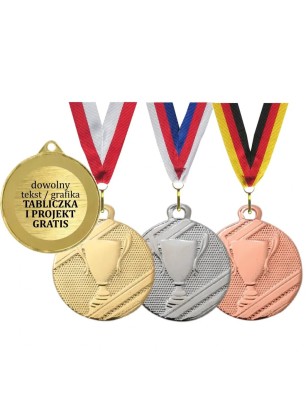 Medal uniwersalny 32mm z wytłoczonym pucharem z szarfą i wklejką