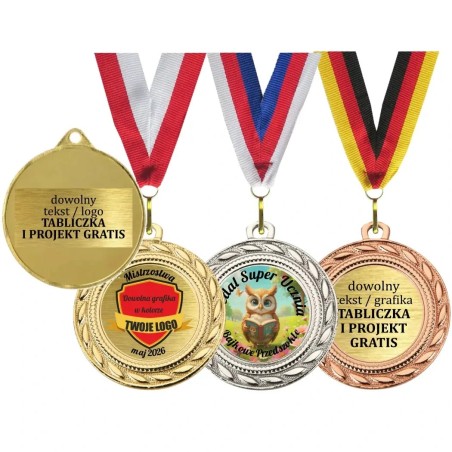 medal szkolny dla dzieci 4cm z dwiema wklejkami i szarfą