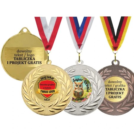 Medal uniwersalny z grawerem 5cm z dwiema wklejkami i szarfą