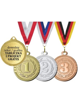 Medal sportowy 1 2 3 dla dzieci z szarfą i wklejką