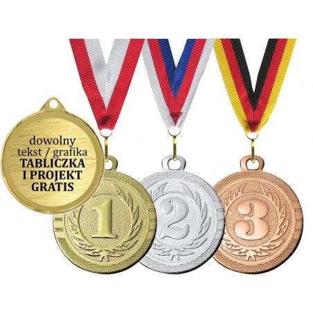 Medal sportowy 1 2 3 dla dzieci z szarfą i wklejką