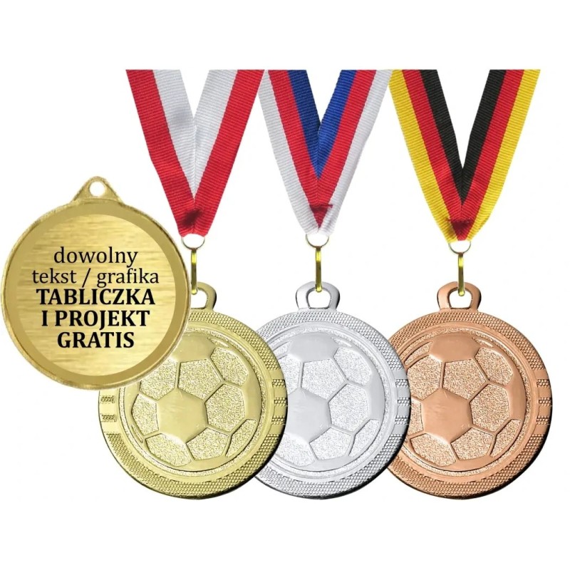 Medal piłkarski z szarfą i nadrukiem kolorowym piłka nożna 3,2cm Medal piłkarski z szarfą i nadrukiem kolorowym piłka nożna 3,2cm