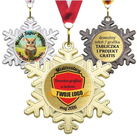 Medal zimowy z wklejką i szarfą