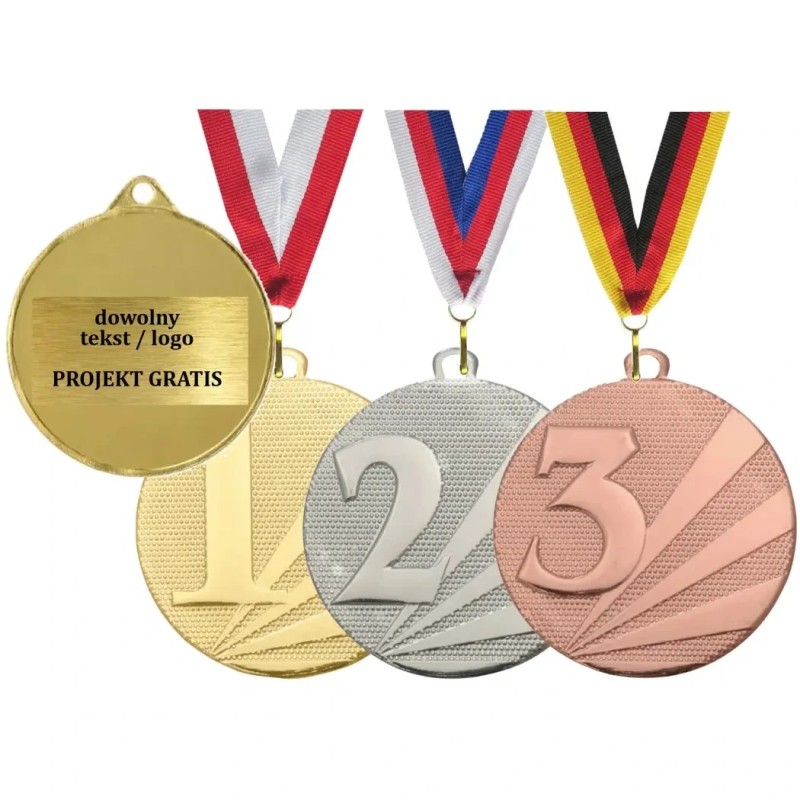 Medal uniwersalny D112E 5cm z nadrukiem i szarfą 1 2 3 miejsce podium