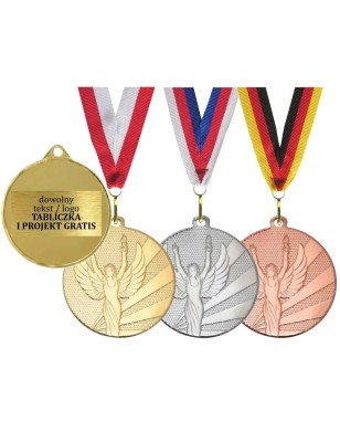 Medal stalowy D112J 5cm Nike ze skrzydłami z szarfą i nadrukiem