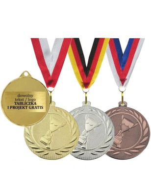 Medal stalowy DI5000A 5cm puchar wieniec z szarfą i nadrukiem