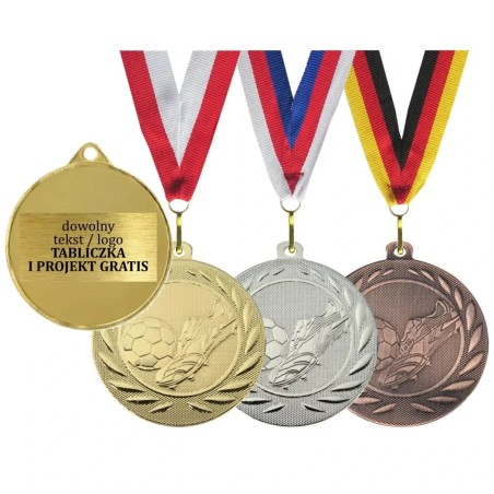 Medal piłkarski 5cm z nadrukiem i szarfą piłka nożna but