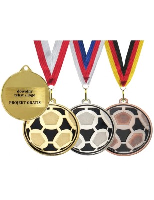 Medal piłka nożna emaliowany 5cm z nadrukiem i szarfą DI5009