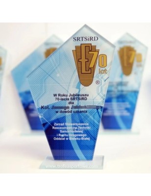 Statuetka szklana M64 z dowolnym kolorowym nadrukiem UV | Pamiątka, podziękowanie, trofeum