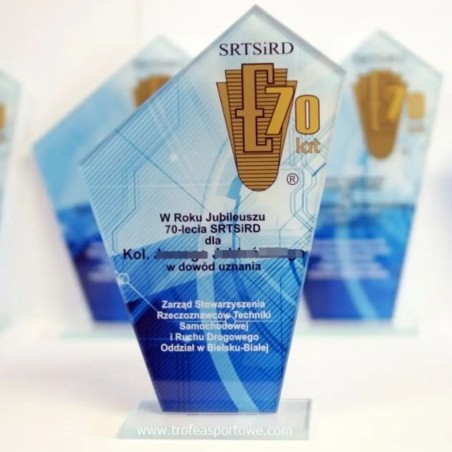 Statuetka szklana M64 z dowolnym kolorowym nadrukiem UV | Pamiątka, podziękowanie, trofeum