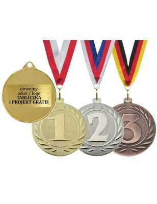 Medal na podium 1 2 3 miejsce Z LAUREM 5cm z szarfą i nadrukiem DI5000D