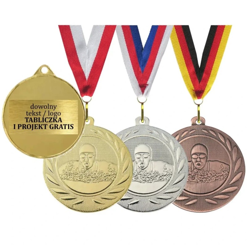 Medal pływacki pływanie 5cm z wklejką i szarfą DI5000H