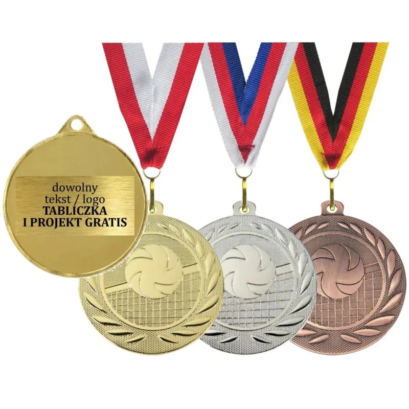 Medal siatkarski siatkówka o średnicy 5cm z wklejką i szarfą DI5000N Medal siatkarski siatkówka o średnicy 5cm z wklejką i szarfą DI5000N