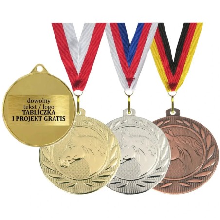 Medal jeździecki koń głowa konia jeździectwo stalowy 5cm z szarfą