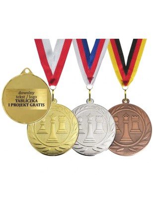 Medal szachowy szachy 5cm z nadrukiem na rewersie i szarfą