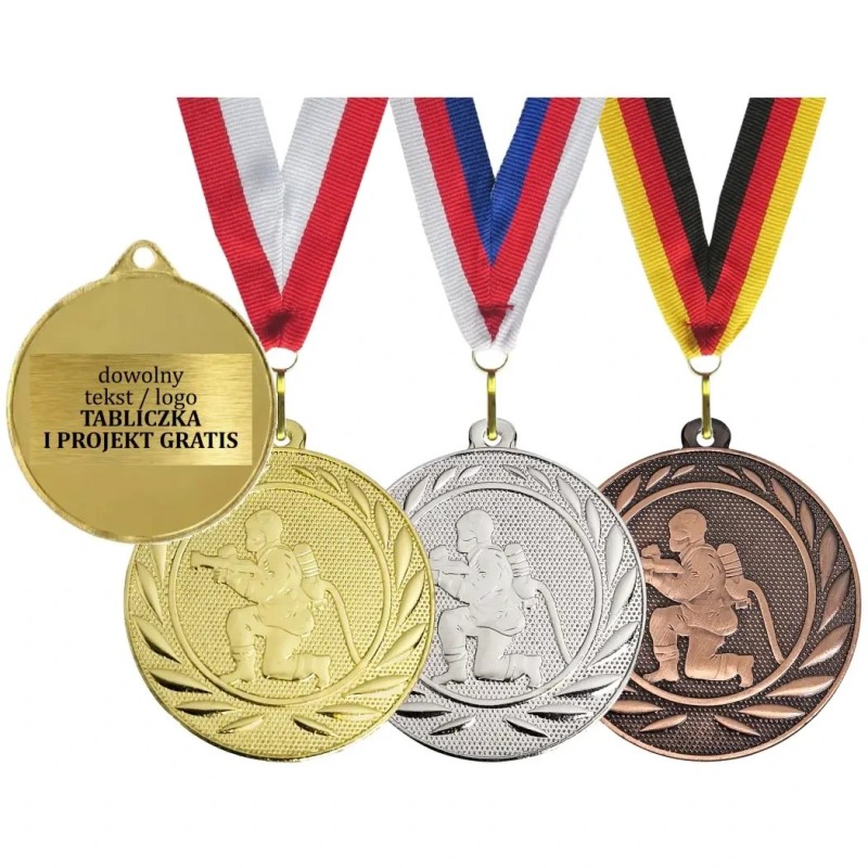 Medal strażacki straż pożarna strażak OSP 5cm z wklejką i szarfą Medal strażacki straż pożarna strażak OSP 5cm z wklejką i szarfą