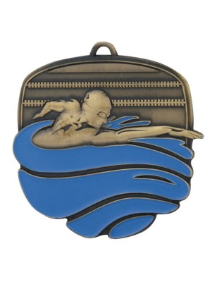 Duży Medal Pływacki Tłoczony z Błękitną Emalią | z Tabliczką i Szarfą