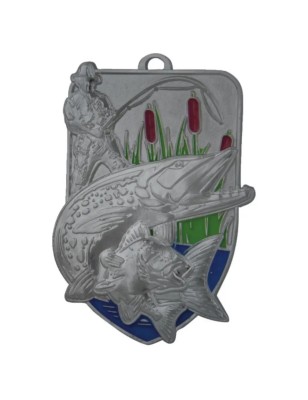 Duży Medal Wędkarski Tłoczony ze Szczupakiem i Emalią | z Grawerem i Szarfą