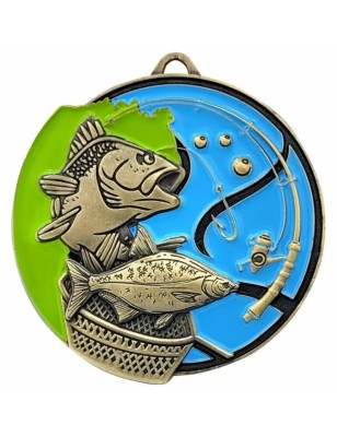 Duży Medal Wędkarski Tłoczony z Rybami i Emalią | z Grawerką i Szarfą