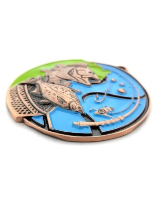 Duży medal wędkarski tłoczony z kolorową emalią z grawerką i szarfą wędkarstwo spławikowe i gruntowe