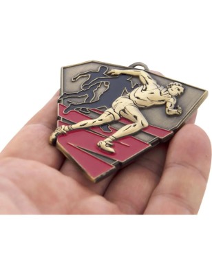 Duży medal biegowy tłoczony z kolorową emalią z wklejką i szarfą lekkoatletyka biegi