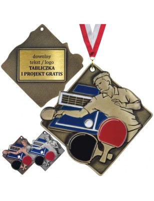 Medal do tenisa stołowego tłoczony z kolorową emalią z tabliczką i szarfą ping-pong tenis
