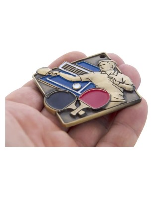 Medal do tenisa stołowego tłoczony z kolorową emalią z tabliczką i szarfą ping-pong tenis