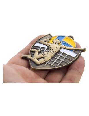 Okazały medal siatkarski tłoczony z kolorową emalią z wklejką i szarfą siatkówka halowa i plażowa
