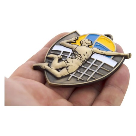 Okazały medal siatkarski tłoczony z kolorową emalią z wklejką i szarfą siatkówka halowa i plażowa